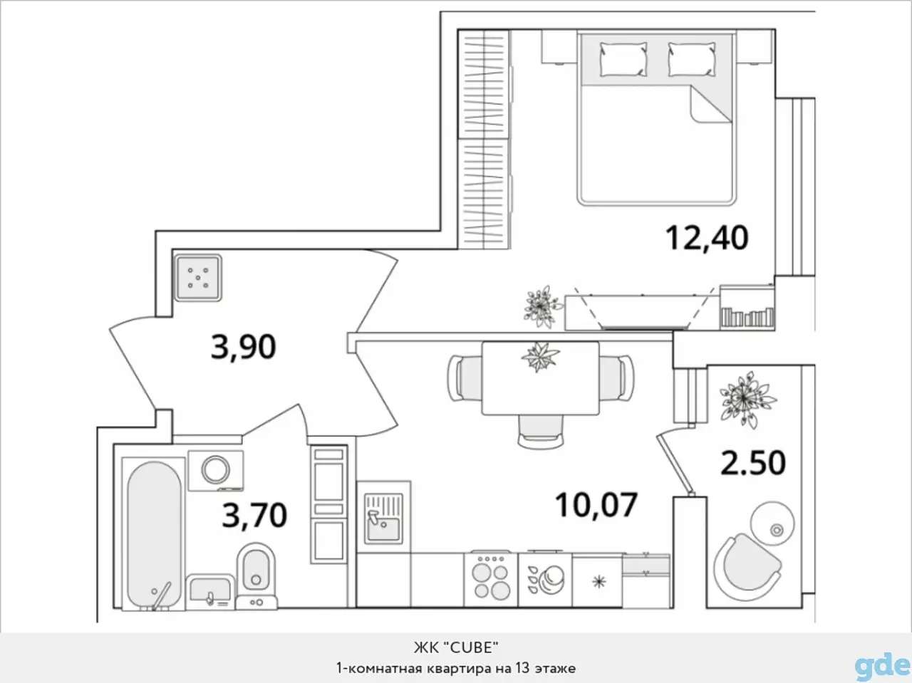 Квартира, 12,40 м², 13 эт., Звездная м., Кубинская, 82