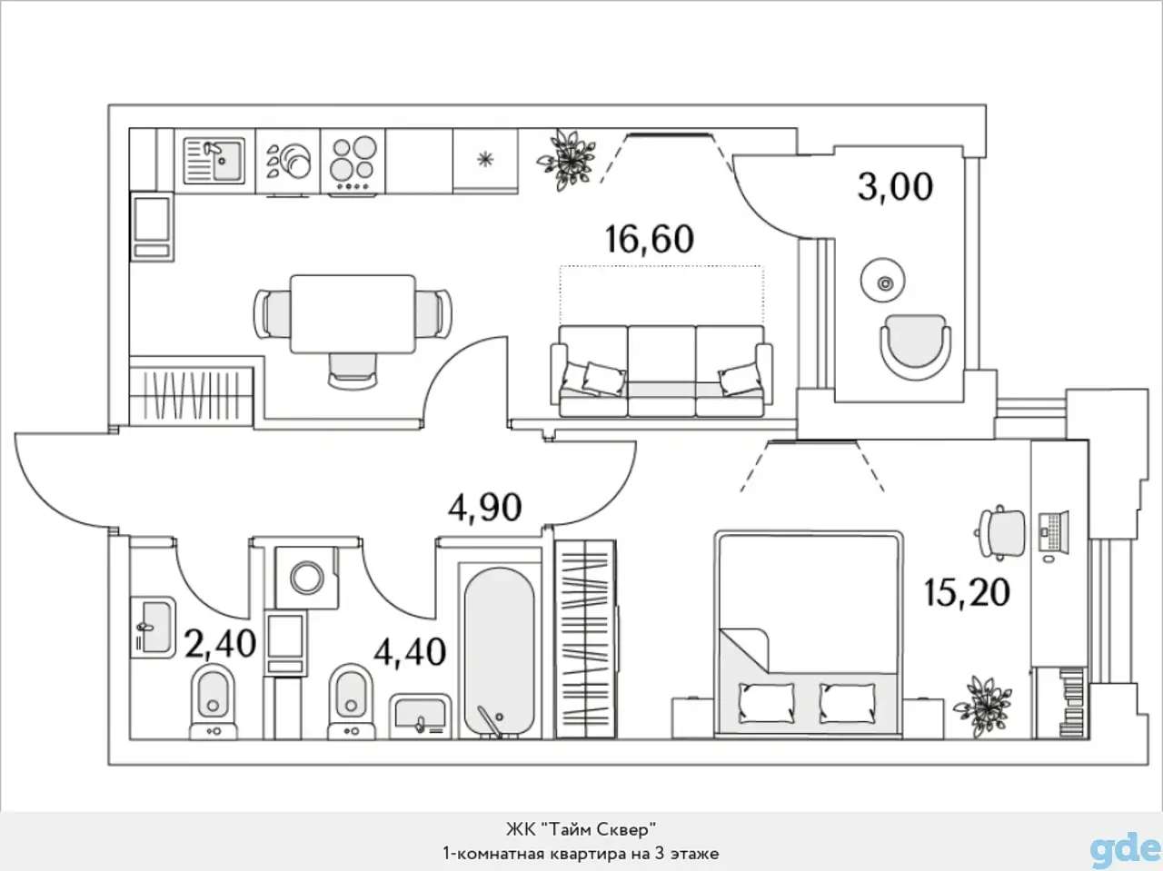 Квартира, 15,20 м², 3 эт., Глухарская, 97