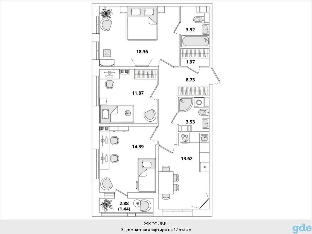 Квартира, 44,62 м², 12 эт., Звездная м., Кубинская, 82