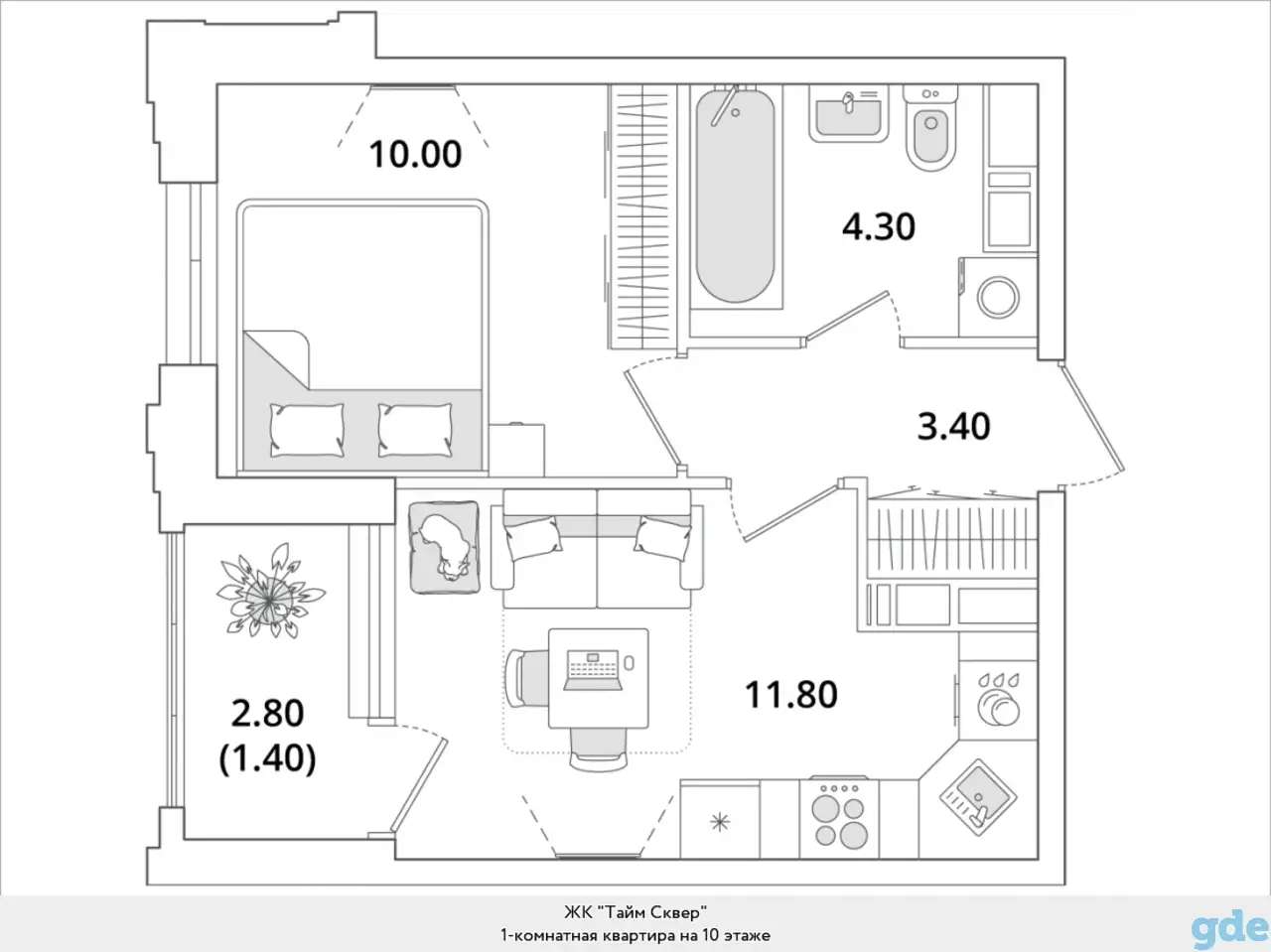 Квартира, 10,00 м², 10 эт., Глухарская, 97