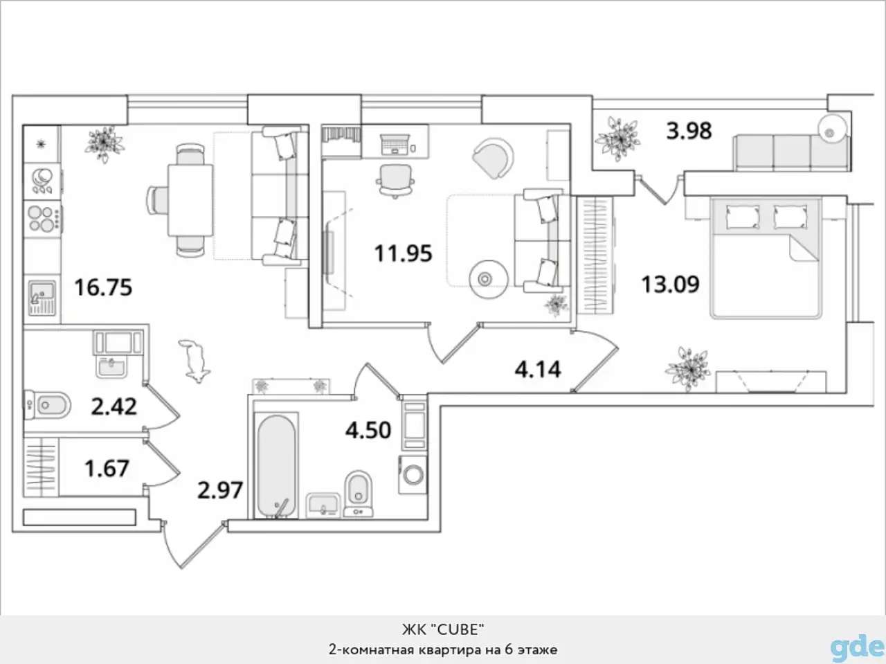 Квартира, 25,04 м², 6 эт., Звездная м., Кубинская, 82
