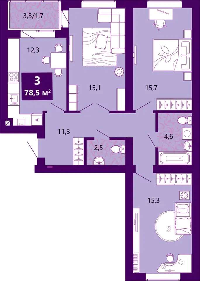 Квартира, 79,60 м², 4 эт., Ключевая улица, 27в