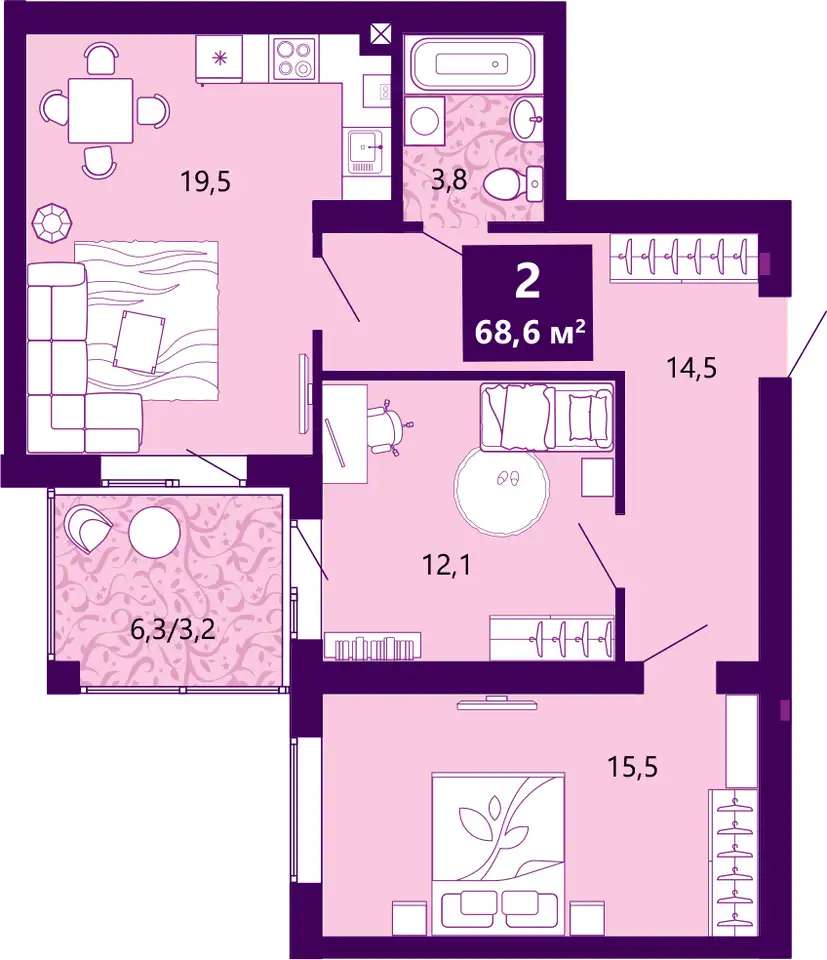 Квартира, 69,20 м², 3 эт., Ключевая улица, 27в