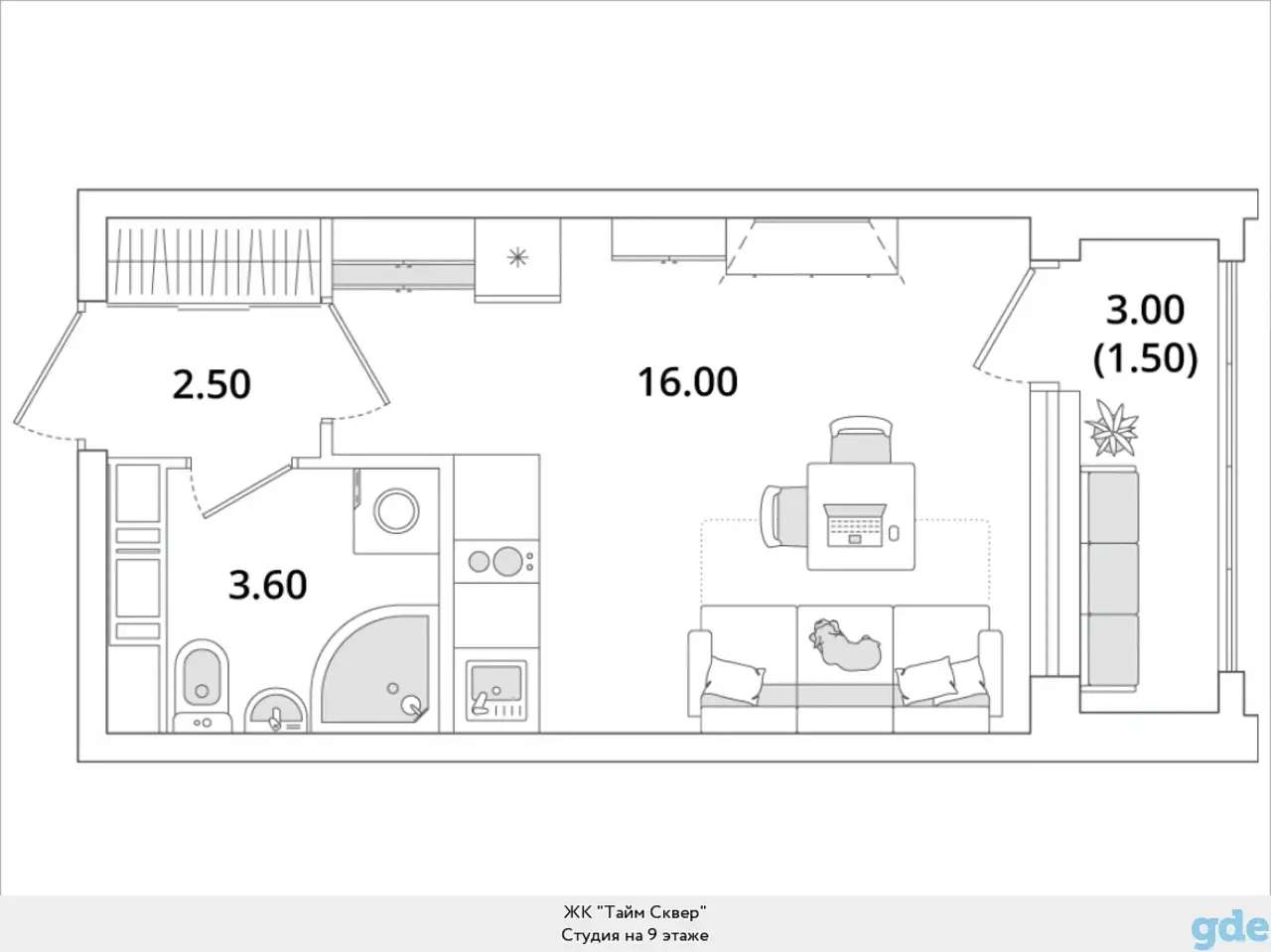 Квартира, 11,10 м², 9 эт., Глухарская, 97