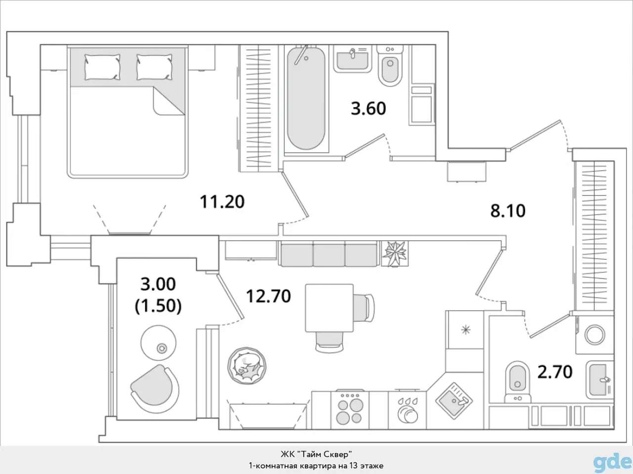Квартира, 11,20 м², 13 эт., Глухарская, 97