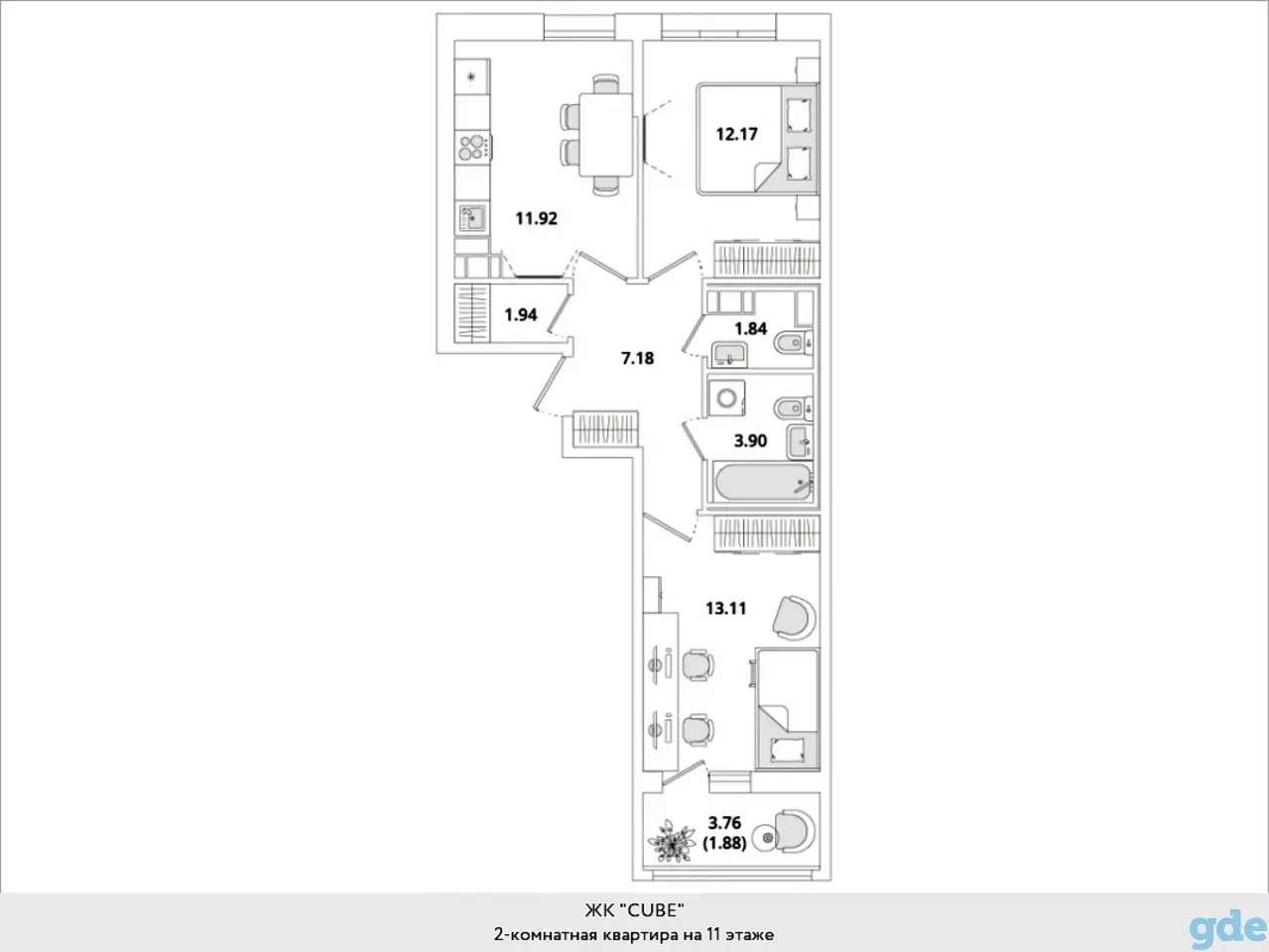 Квартира, 25,28 м², 11 эт., Звездная м., Кубинская, 82
