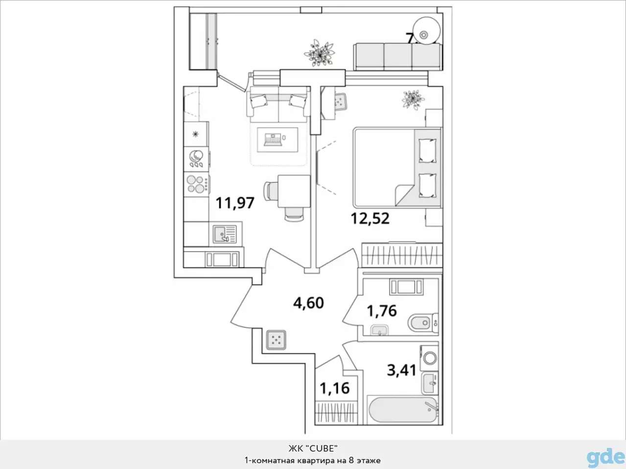 Квартира, 12,52 м², 8 эт., Звездная м., Кубинская, 82