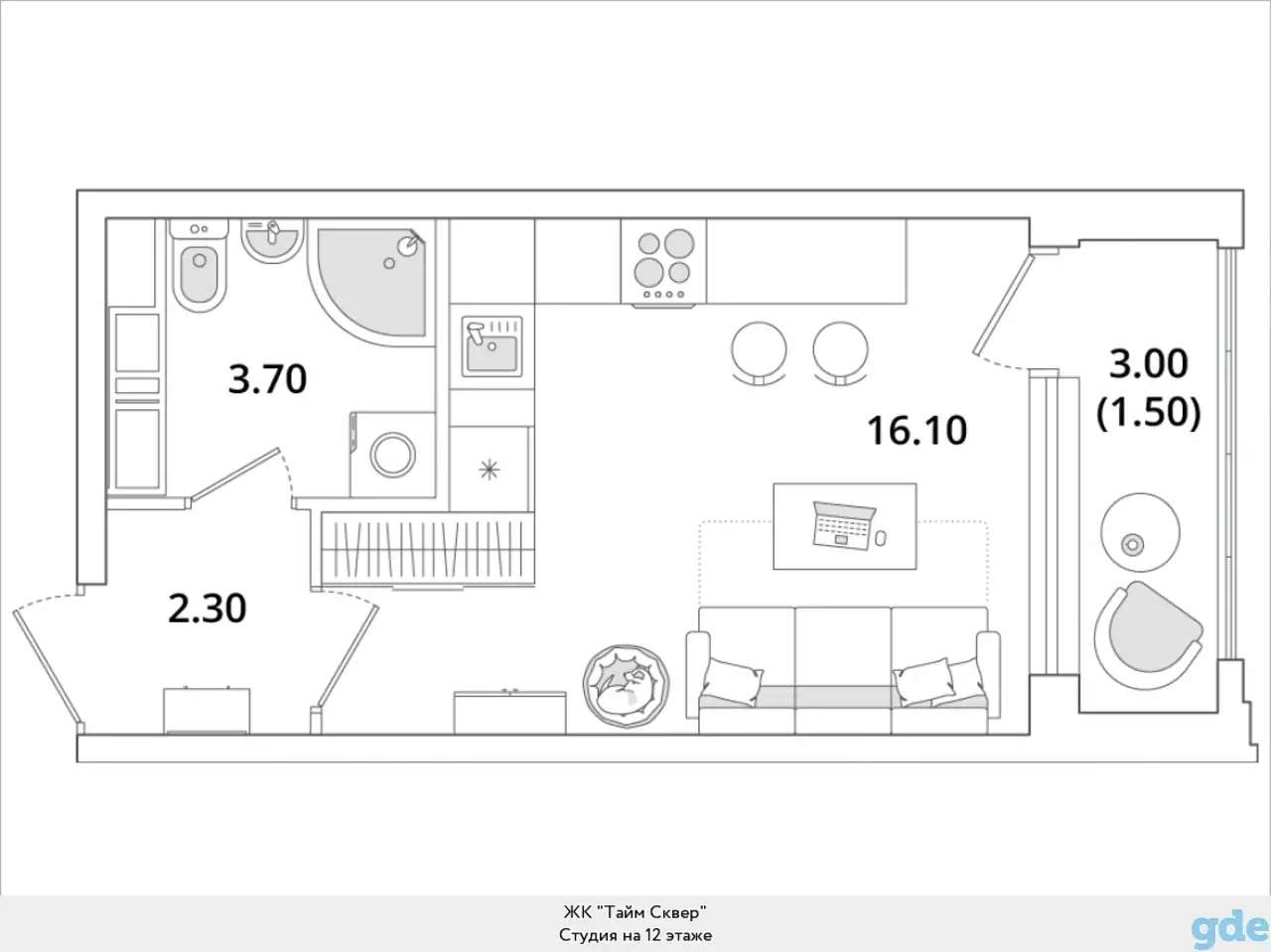 Квартира, 11,10 м², 12 эт., Глухарская, 97