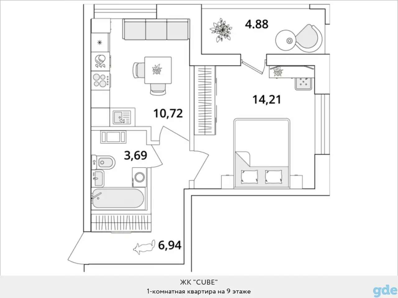 Квартира, 14,21 м², 9 эт., Звездная м., Кубинская, 82