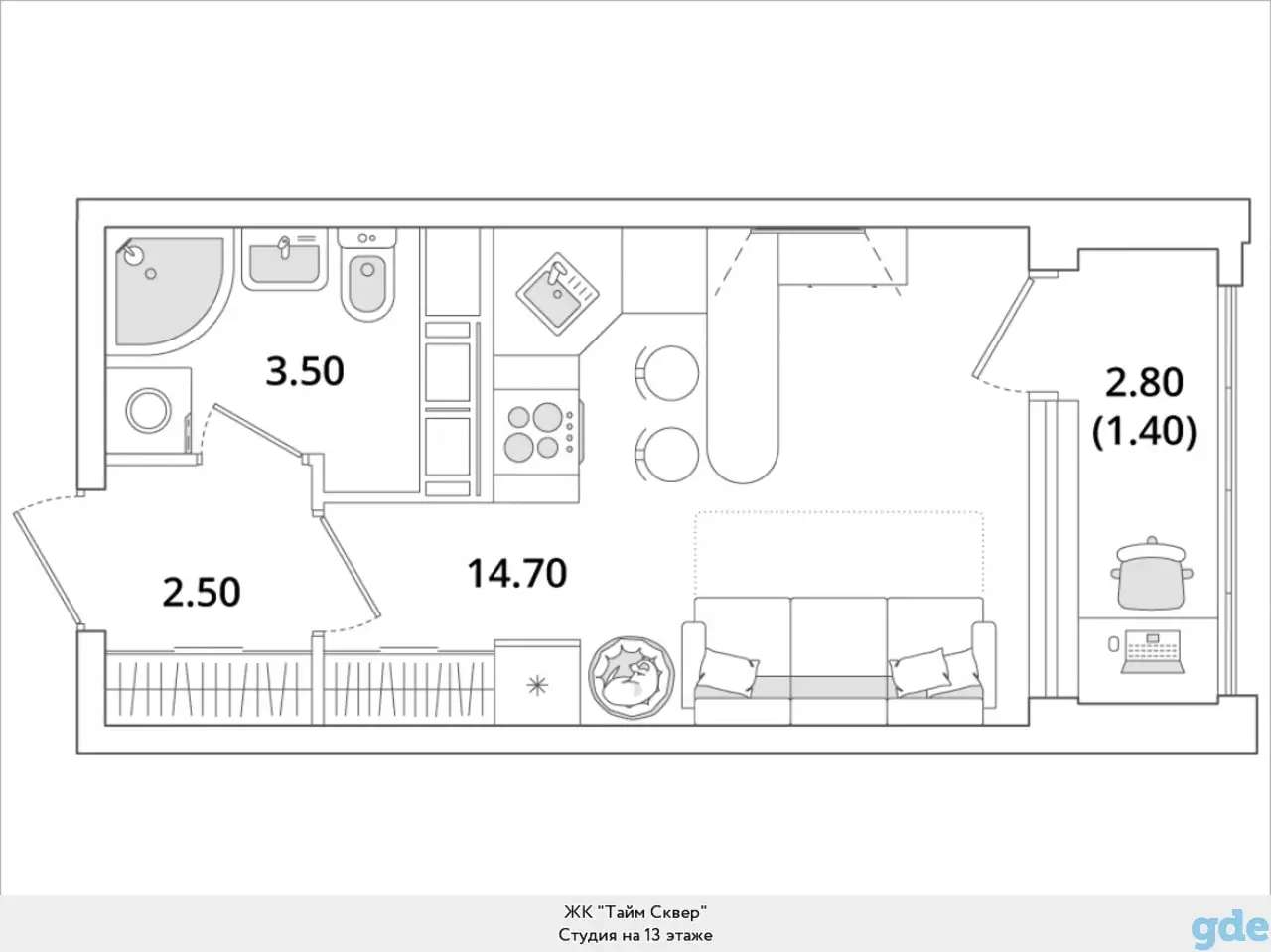 Квартира, 9,70 м², 13 эт., Глухарская, 97