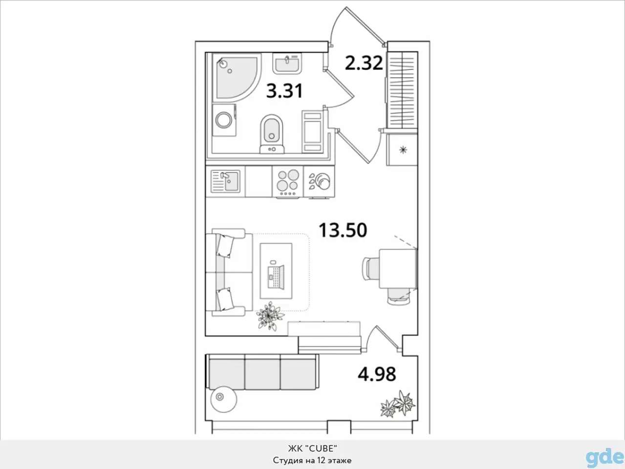Квартира, 8,50 м², 12 эт., Звездная м., Кубинская, 82