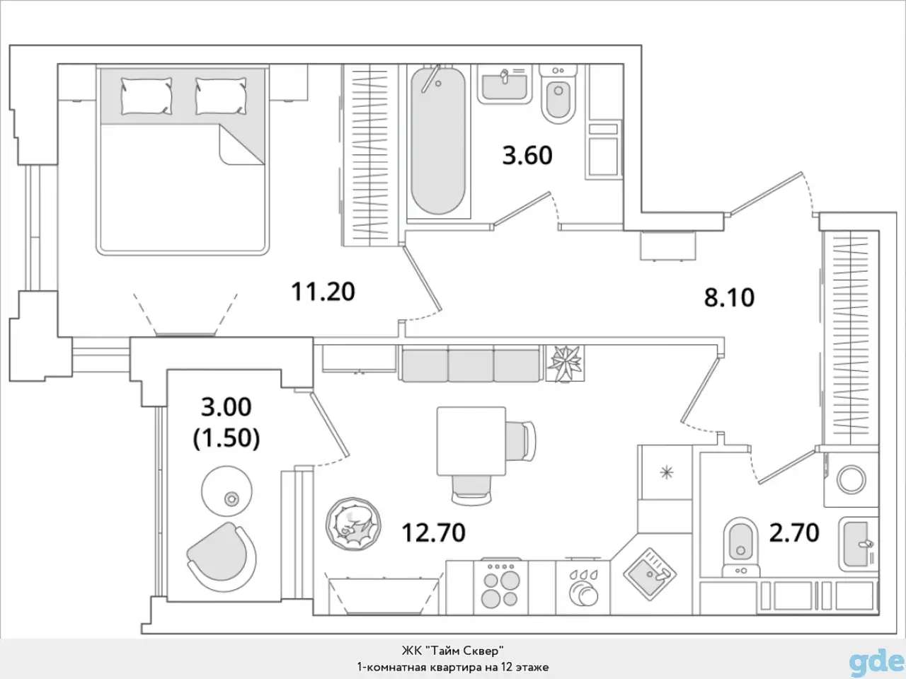 Квартира, 11,20 м², 12 эт., Глухарская, 97