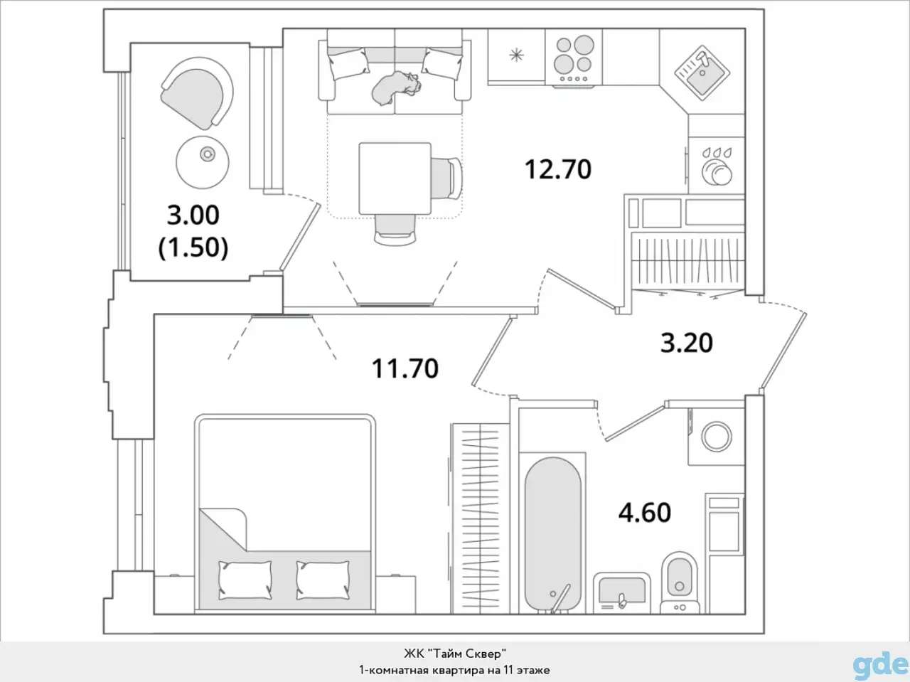 Квартира, 11,70 м², 11 эт., Глухарская, 97