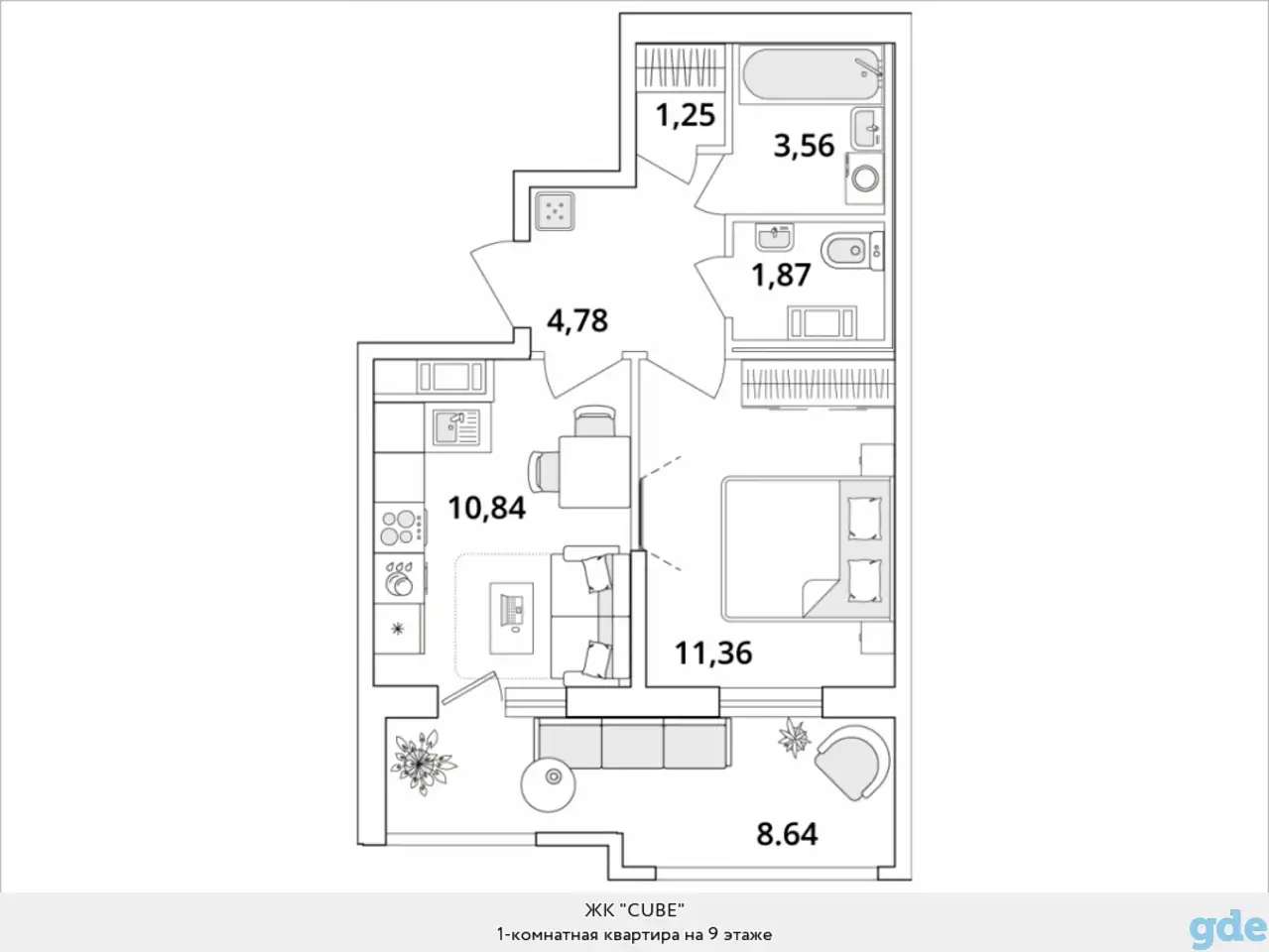 Квартира, 11,36 м², 9 эт., Звездная м., Кубинская, 82