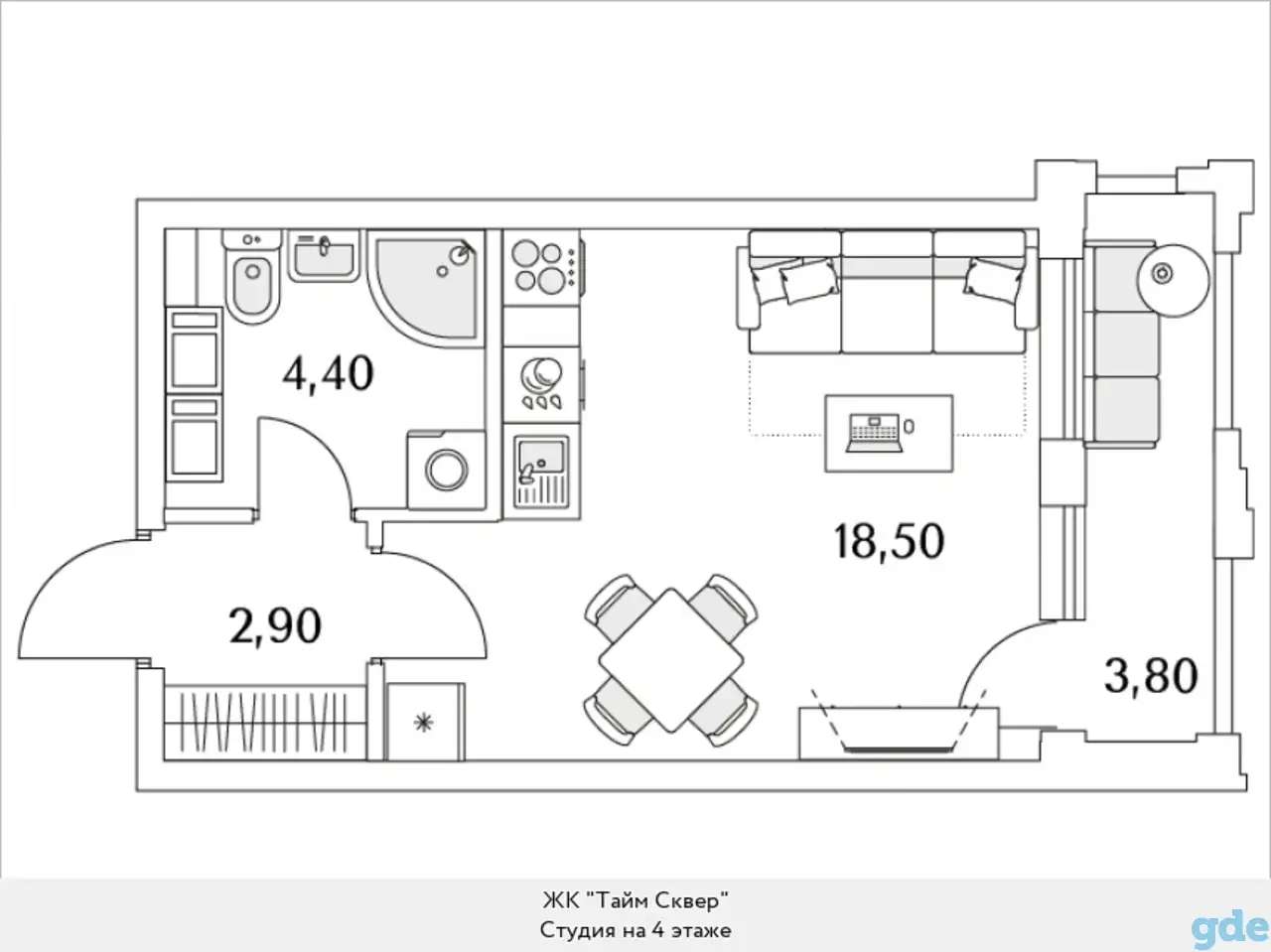 Квартира, 13,50 м², 4 эт., Глухарская, 97