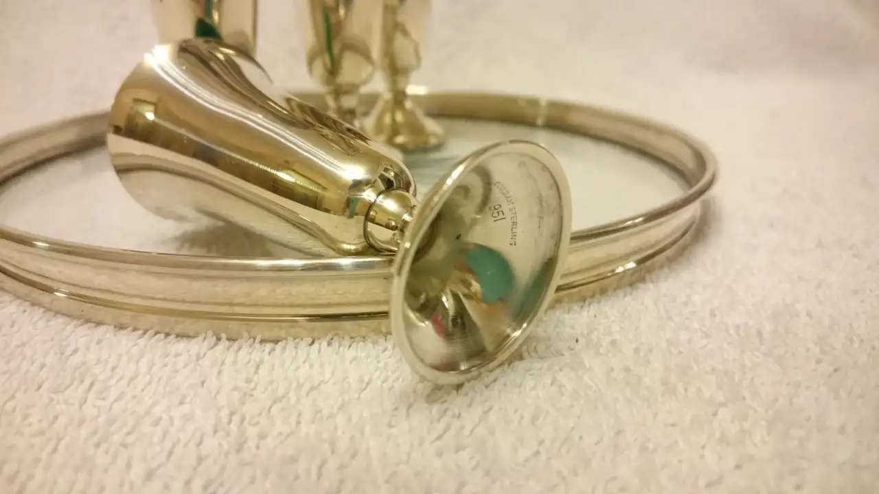 Серебряные рюмки с подносом - 6 шт - 925 пробы