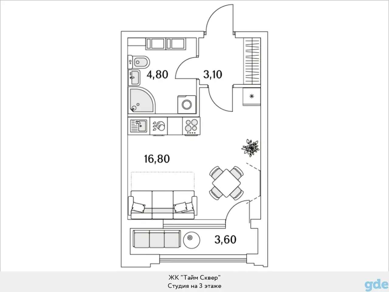 Квартира, 11,80 м², 3 эт., Глухарская, 97