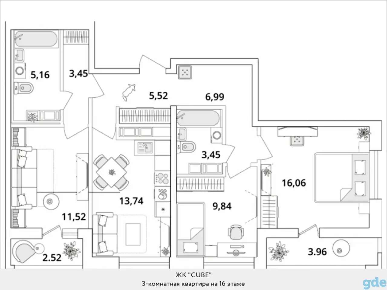 Квартира, 37,42 м², 16 эт., Звездная м., Кубинская, 82