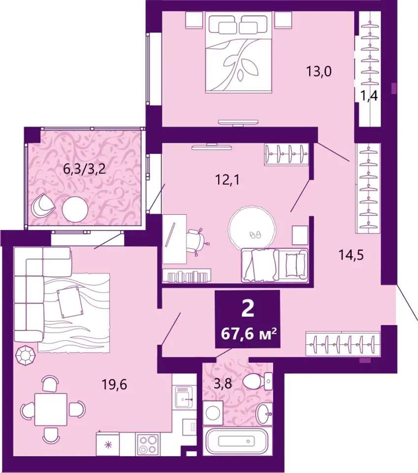 Квартира, 67,60 м², 2 эт., Ключевая улица, 27в