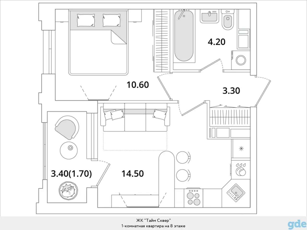 Квартира, 10,60 м², 8 эт., Глухарская, 97