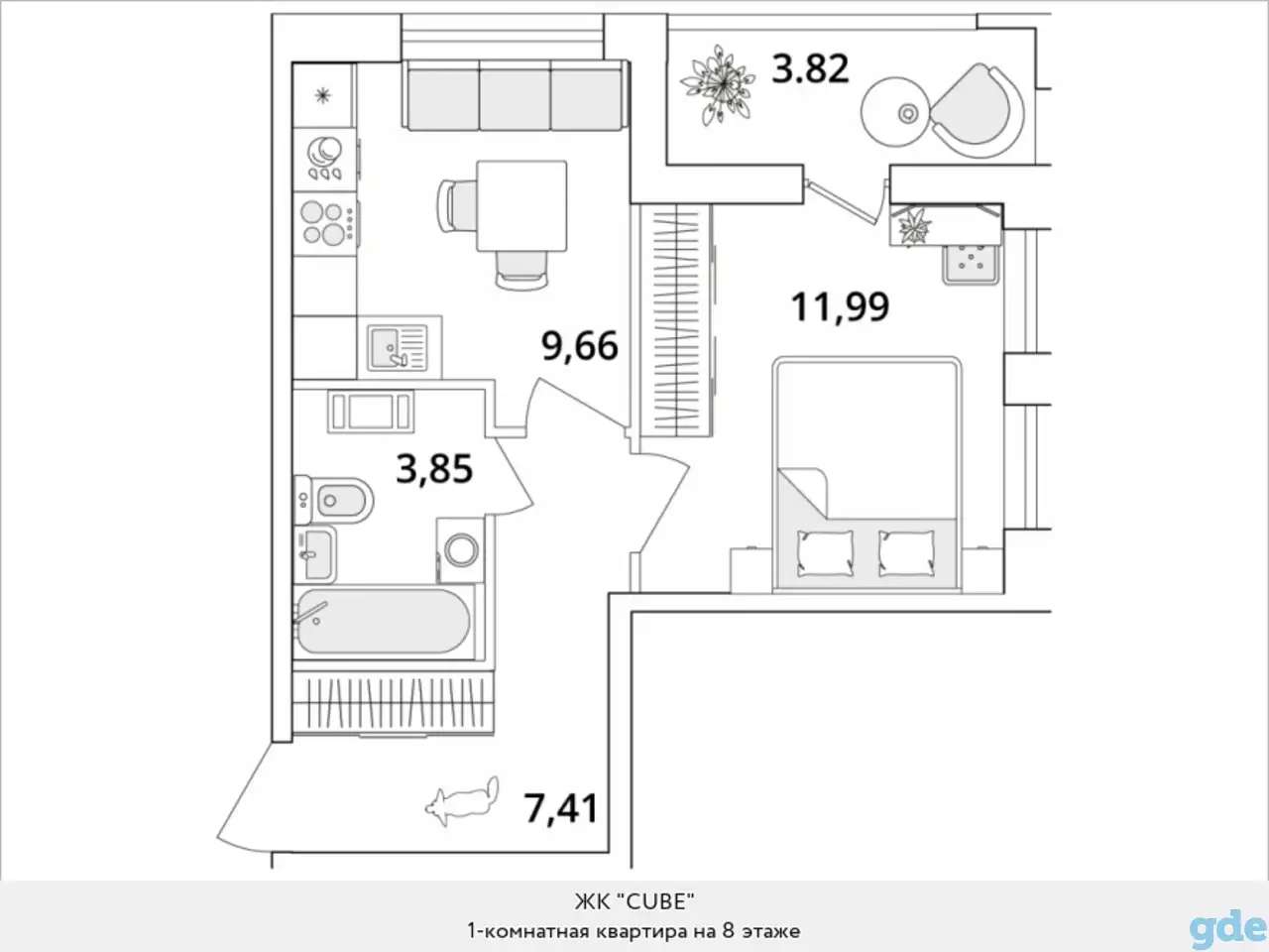 Квартира, 11,99 м², 8 эт., Звездная м., Кубинская, 82