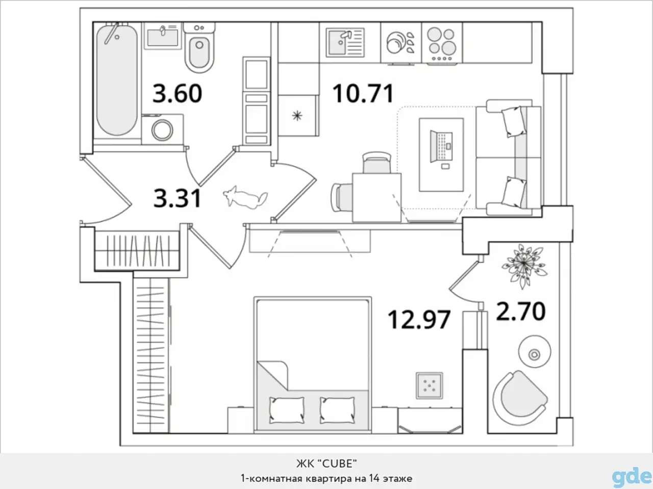 Квартира, 12,97 м², 14 эт., Звездная м., Кубинская, 82