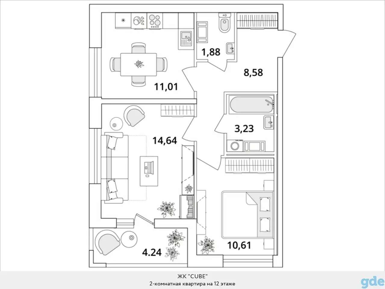 Квартира, 25,25 м², 12 эт., Звездная м., Кубинская, 82