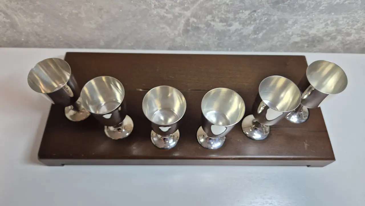 Серебряные рюмки с подставкой - 6 шт - 925 пробы