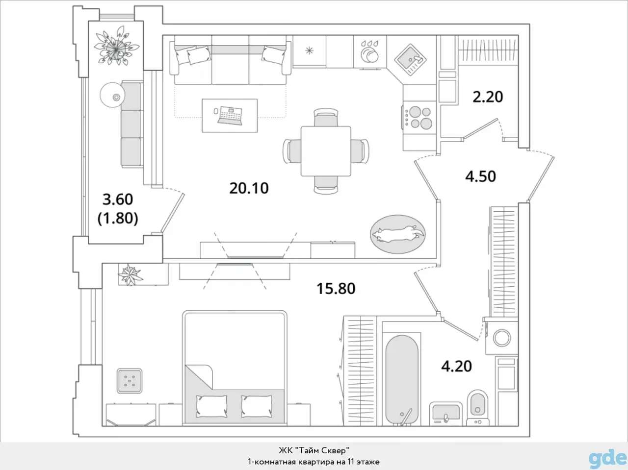 Квартира, 15,80 м², 11 эт., Глухарская, 97