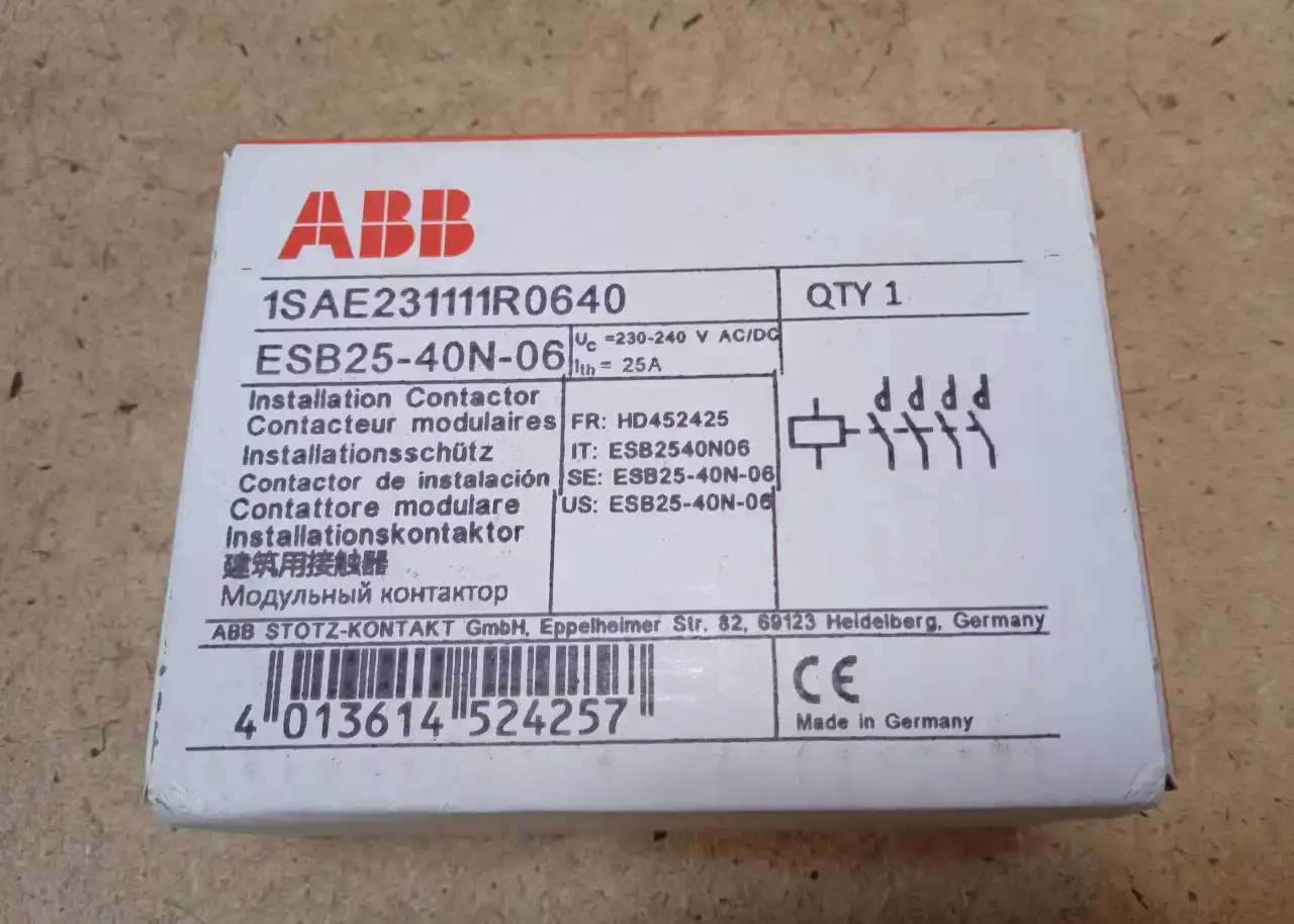 Двухмодульный контактор ESB25-40N-06, 25А, 230В, AC/DC, 4 нормально открытых контакта