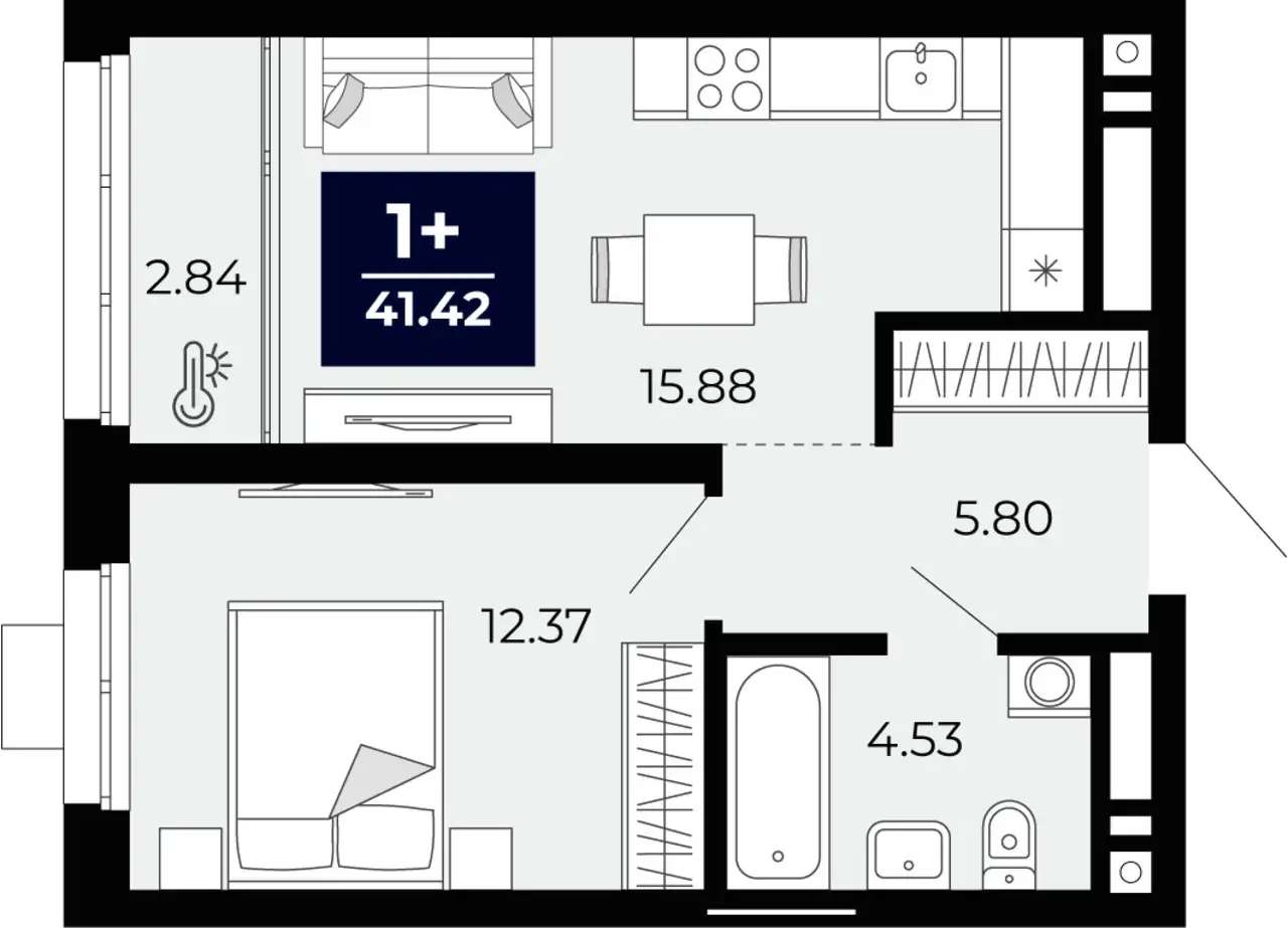 Квартира, 41,42 м², 3 эт., Гризодубовой, 43