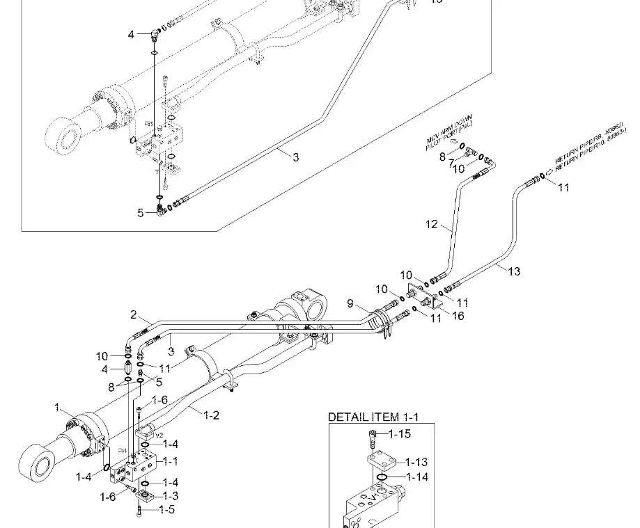 Ремкомплект гидроцилиндра рукояти Hyundai R290LC-7 31Y1-18250